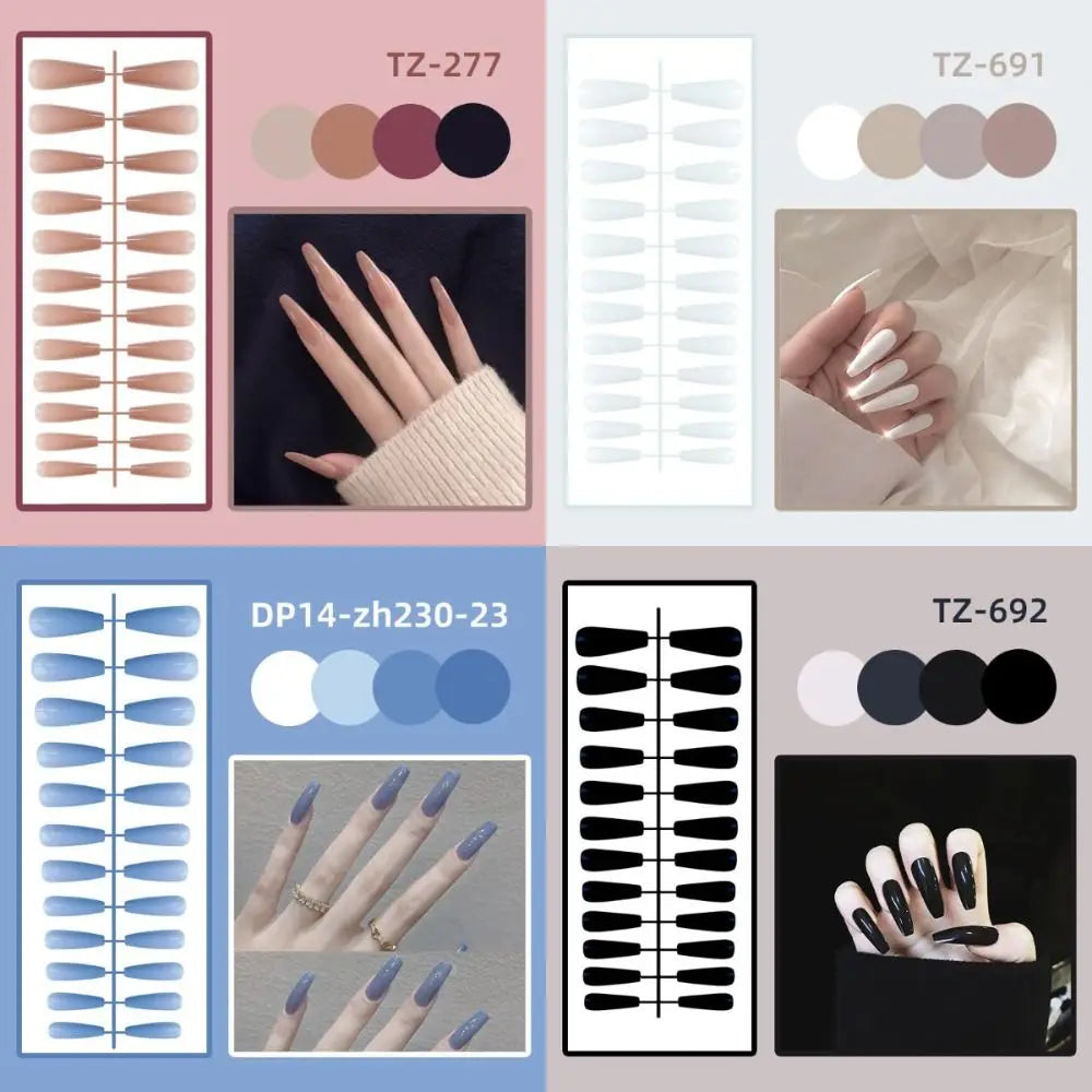 24-Pack Long Ballet Press-On Nails | Full Cover Solid Color Press-On Nail Set QXL
