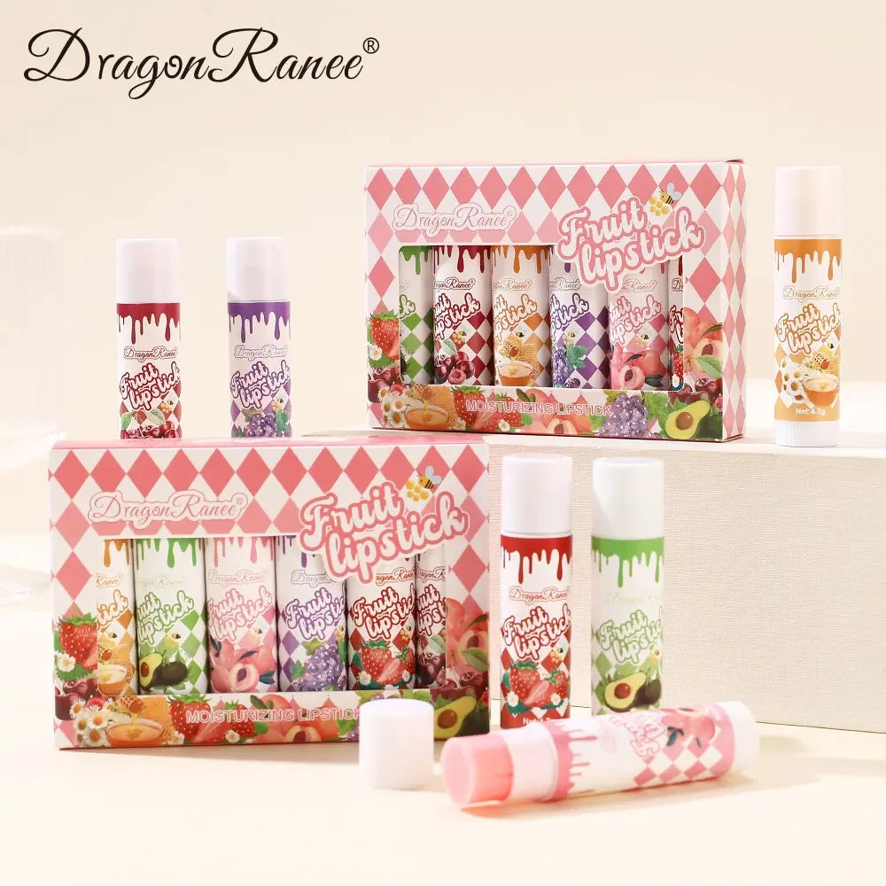 Dragon Ranee Fruit Tinted Lip Balm Set – 6 Glossy Sticks Tinted Lip Balm Set QXL