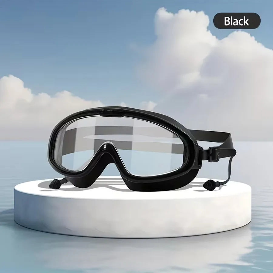 Adult Wide-Vision Swim Goggles with Earplugs | Anti-Fog