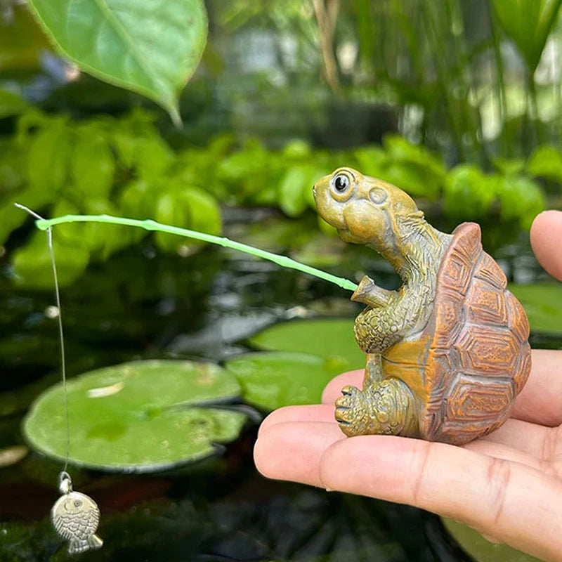Cute Rope Fishing Turtle Resin Garden Statue & Figurine Garden Figurine QXL