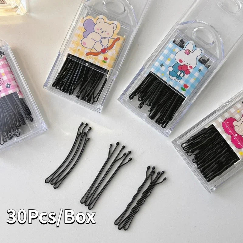 30-Pack Metal Bobby Pins | Black Straight & Wave Hair Clips Bobby Pin Set QXL