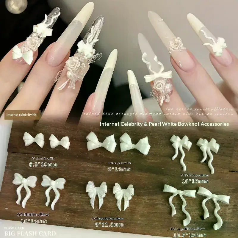 30-Pack Pearlescent White Resin Bow Nail Art Charms | DIY Nail Art Charms QXL