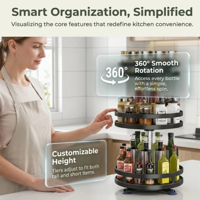 360° Rotating 3-Tier Spice Rack | Carbon Steel Lazy Susan Rotating Spice Rack QXL