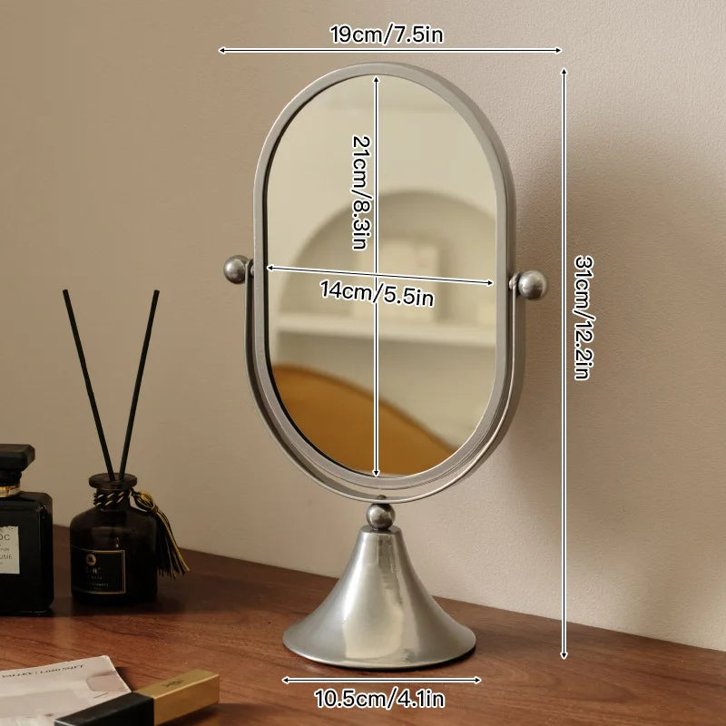 Retro Wrought Iron Standing Vanity Mirror | Minimalist Desk Standing Vanity Mirror QXL Silvery