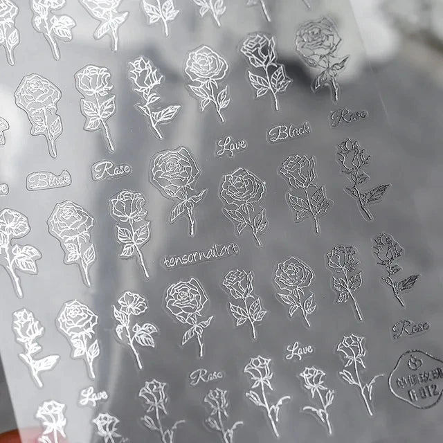 5D Nail Art Stickers – White Lace Bow & Shell Decals
