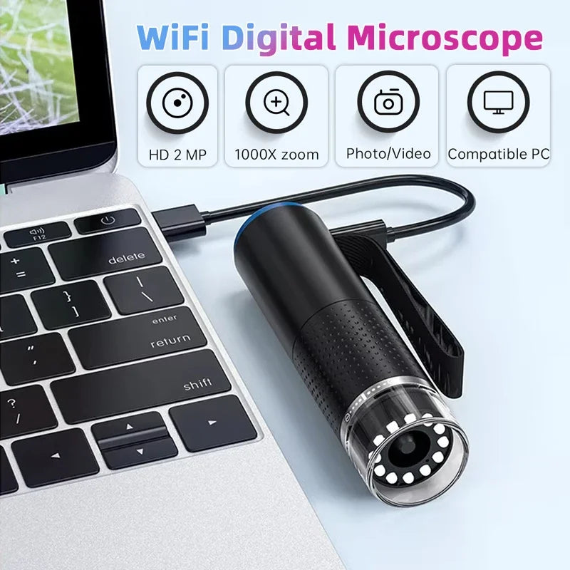50X–1000X WiFi Digital Microscope 1080P | USB-C, 8 LED WiFi Digital Microscope QXL