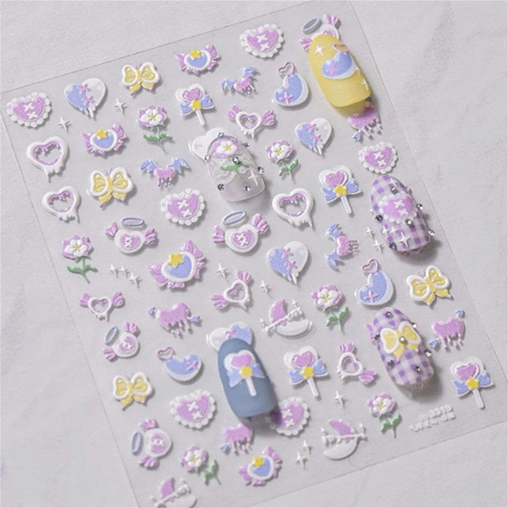 5D Kawaii Pink Purple Heart Nail Art Stickers | DIY Decals Nail Art Stickers QXL
