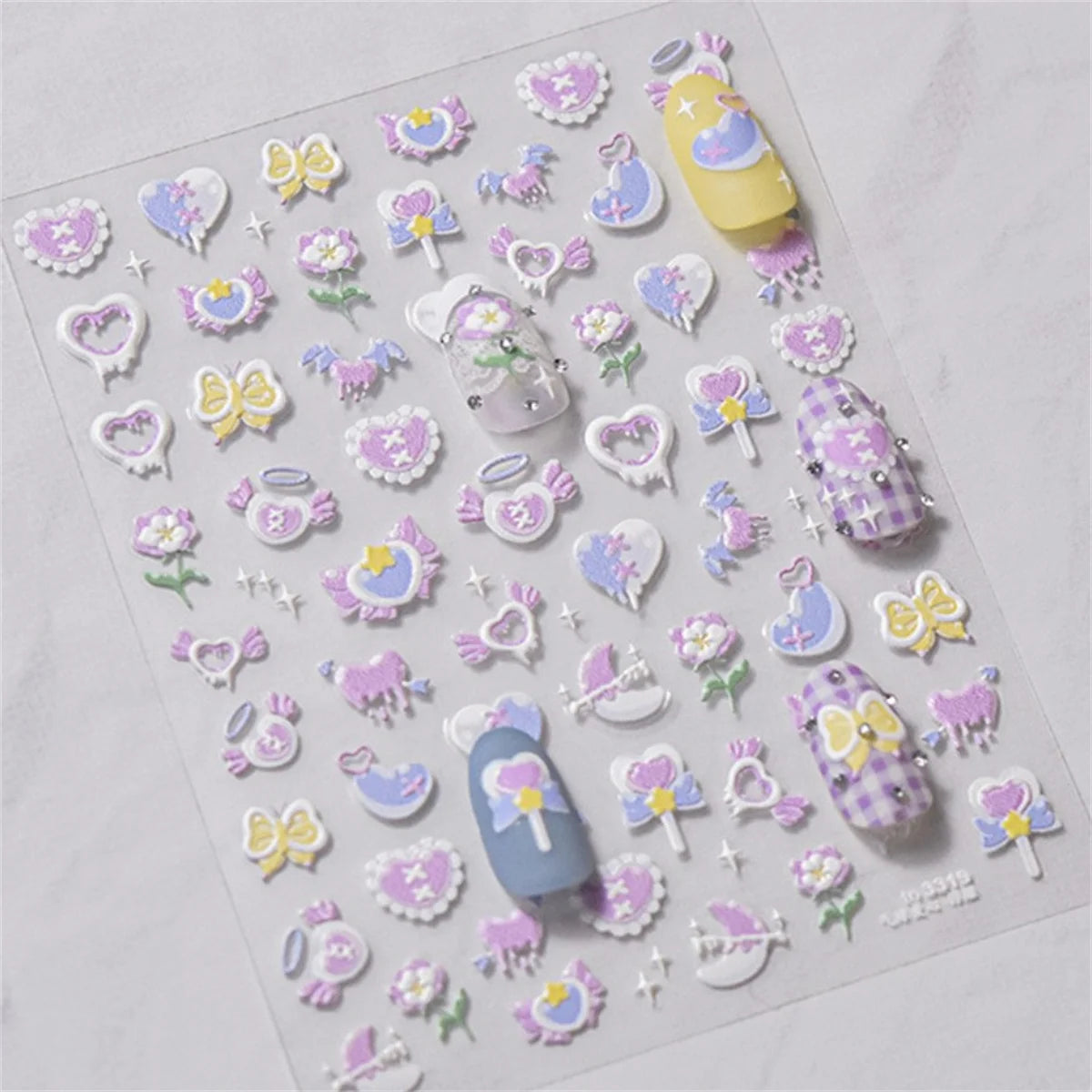 5D Kawaii Pink Purple Heart Nail Art Stickers | DIY Decals Nail Art Stickers QXL