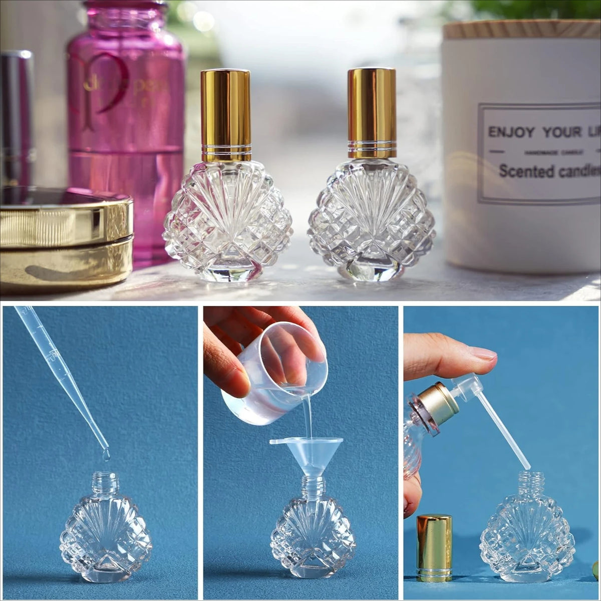 12-Pack 15ml Refillable Glass Perfume Atomizer Bottles & Funnels Perfume Atomizer Set QXL