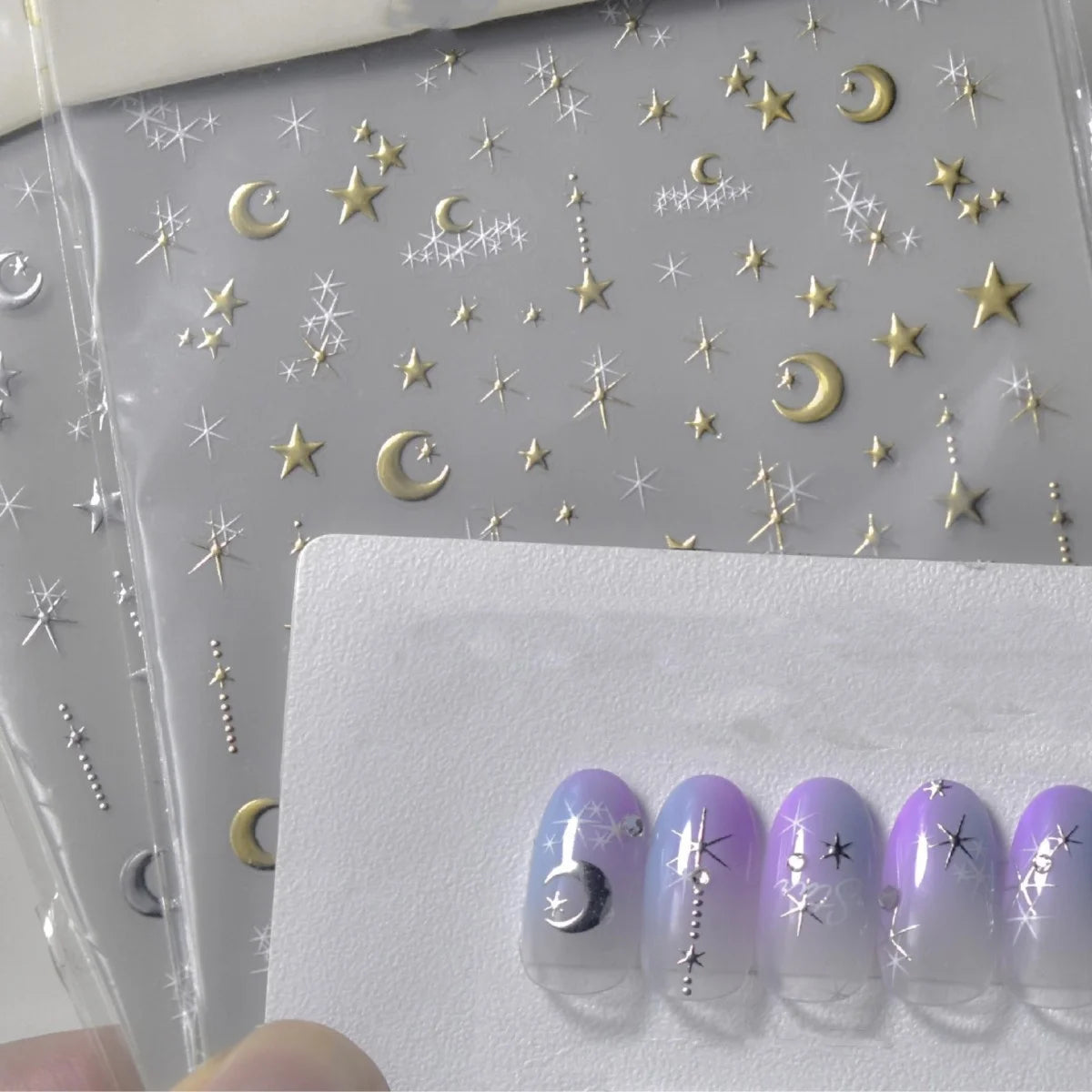 5D Bronzing Star Moon Nail Art Stickers | Gold Silver Decals Nail Art Stickers QXL