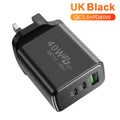 60W USB-C 3-Port Fast Wall Charger QC 3.0 | EU/US/UK Plug USB Wall Charger QXL UK Black