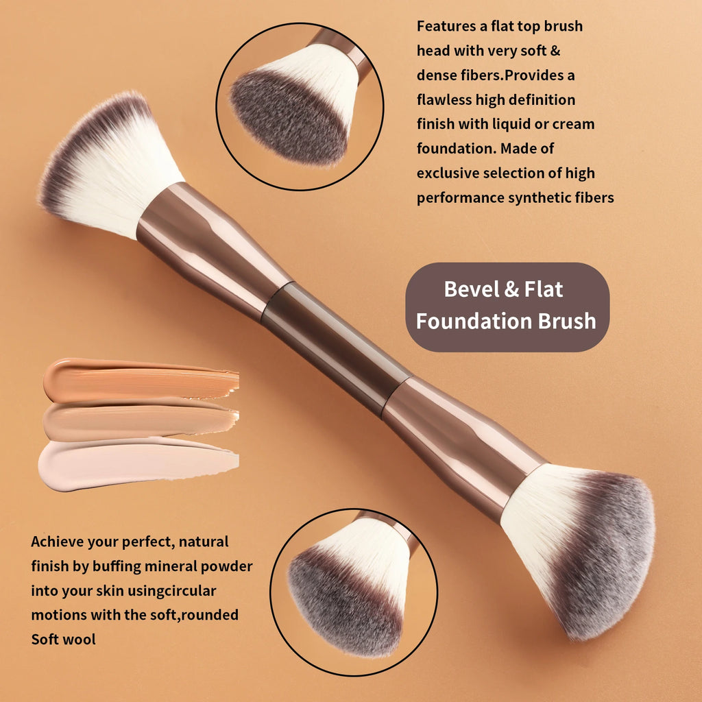 Ronshadow 3-Pc Double-Ended Makeup Brush Set | Powder & Blush Makeup Brush Set QXL