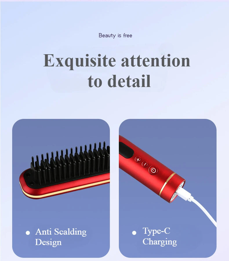 Wireless Negative Ion Hair Straightener & Curling Comb | LED Screen Cordless Hair Styler QXL