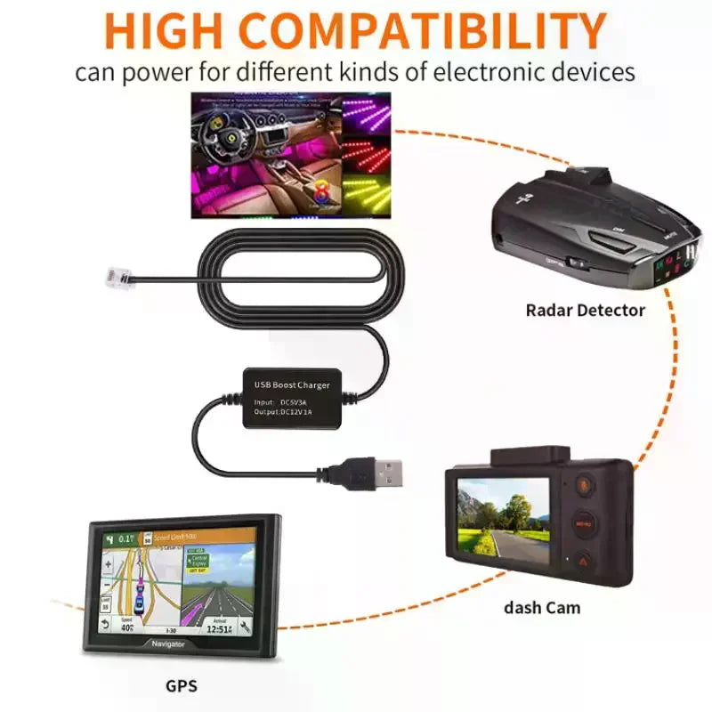 USB to RJ11 DC5521 Radar Detector Power Cable 1.5M Radar Detector Cable QXL