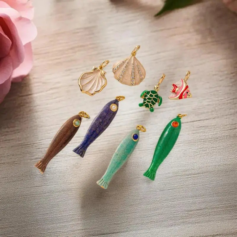 Retro Fish & Shell Charms | DIY Ocean Jewelry Pendants Jewelry Charm Pendant QXL