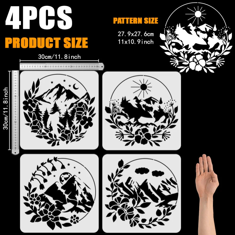 4-Piece Hexagonal Camo Layered Painting Stencils | 11.8" Craft Painting Stencil QXL AECH04-03779