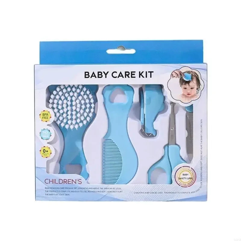 5-Piece Baby Grooming Kit – Soft Brush, Comb & Nail Set Baby Grooming Kit QXL B308 -Blue