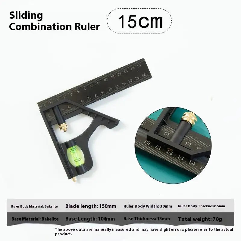 Adjustable Combination Square Ruler | 45° & 90° Bubble Level Combination Square Ruler QXL 15cm
