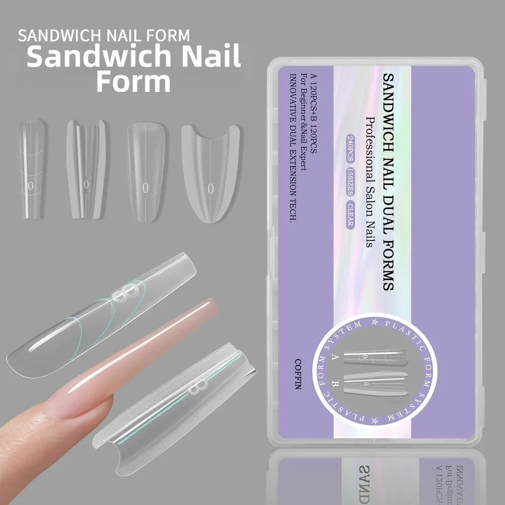 240-Pc Transparent Dual Nail Extension Forms | 3 Shapes Nail Extension Forms QXL