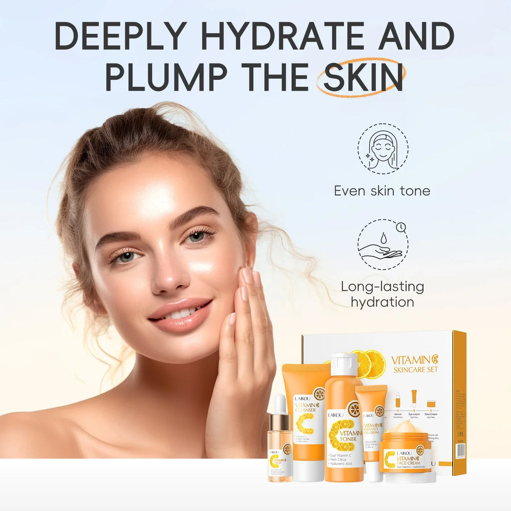 LAIKOU Vitamin C 5-Piece Skincare Set | Brighten & Hydrate Vitamin C Skincare Set QXL