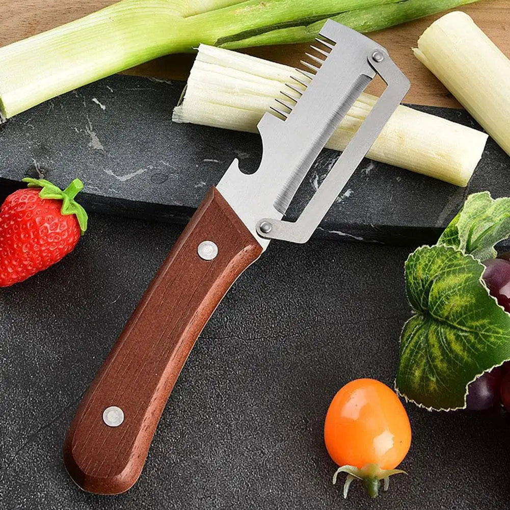 3-in-1 Scallion Shredder & Onion Slicer | Wooden Handle Kitchen Slicer Tool QXL