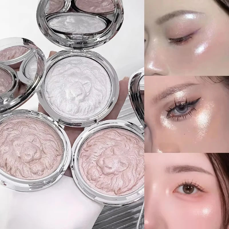 Lion Series Highlighter Powder | Pearlescent Shimmer Compact Face Highlighter Powder QXL