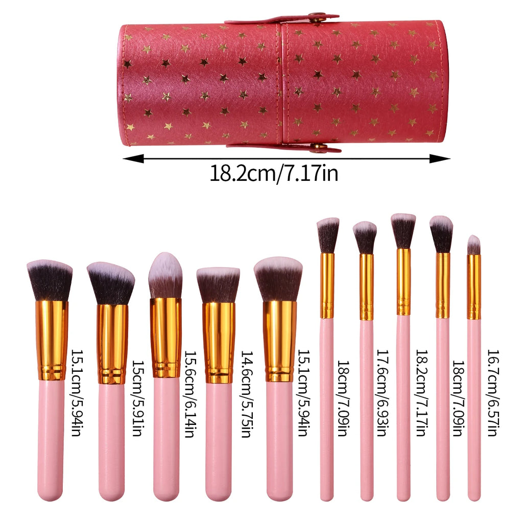 11-Pc Pink Makeup Brush Set + Star Cup | KOSSHOW Makeup Brush Set QXL