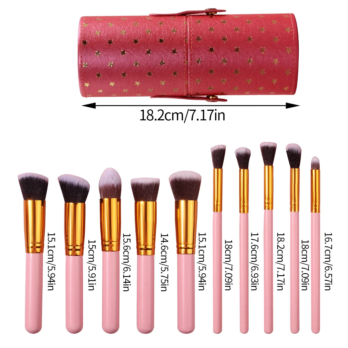 11-Pc Pink Makeup Brush Set + Star Cup | KOSSHOW Makeup Brush Set QXL