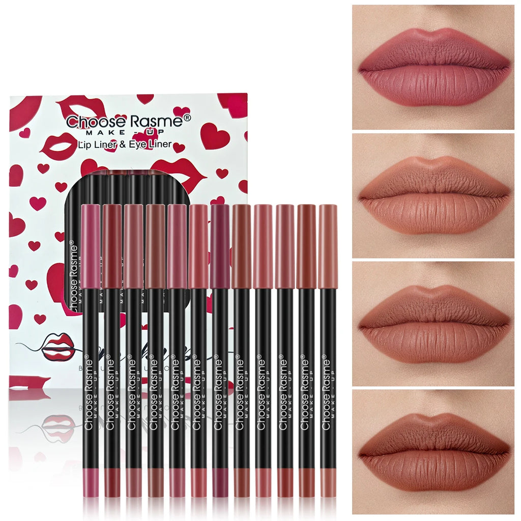 12-Piece Matte Lip Liner Set – Waterproof, Long-Lasting Nudes Lip Liner Set QXL