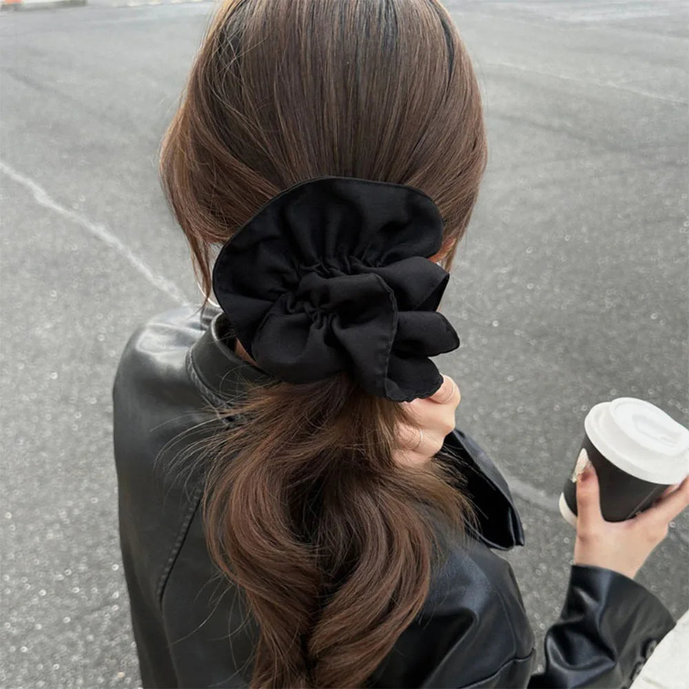 Extra Large Black Hair Donut Scrunchie | Soft Ponytail Holder Hair Scrunchie QXL