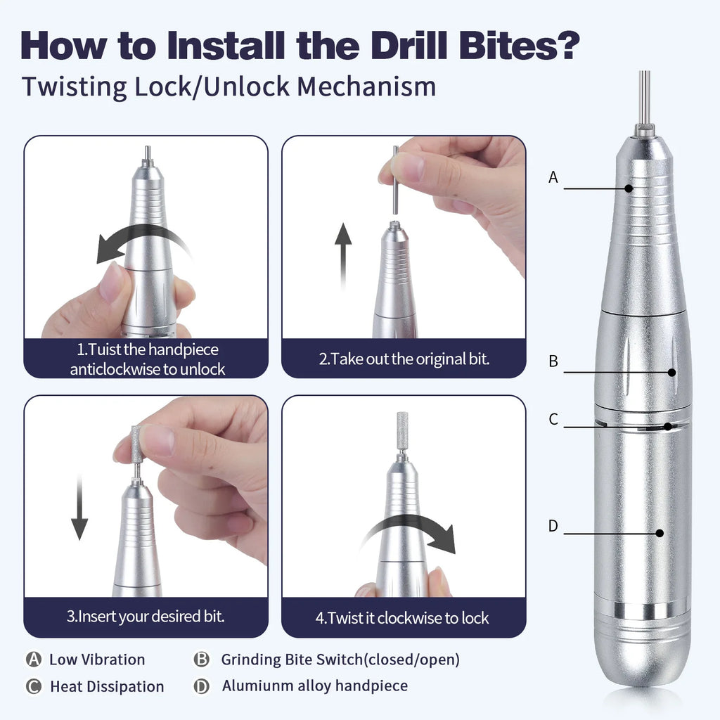 Cordless Electric Nail Drill 45000RPM | Pro Manicure Kit Electric Nail Drill QXL