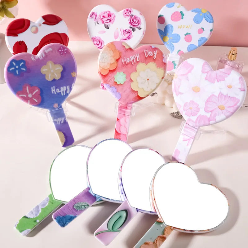Flower Love Compact Handheld Makeup Mirror | Portable 12.5×18cm Compact Makeup Mirror QXL