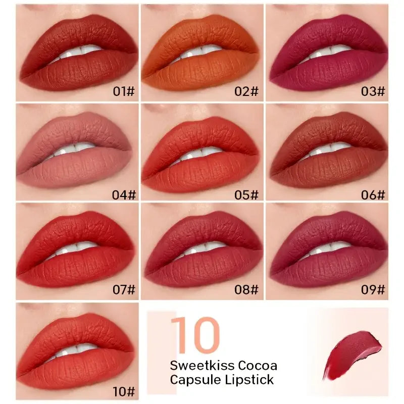 VERONNI 10-Pc Chocolate Mini Matte Velvet Lipstick Set Mini Lipstick Set QXL