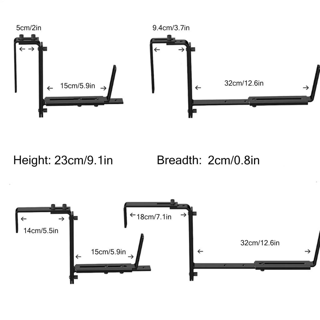 Adjustable Metal Window Box Brackets & Flower Pot Holder 2-Pack Plant Pot Bracket QXL