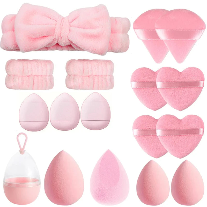 17-Pc Makeup Sponge Blender Set | Powder Puff & Headbands Makeup Sponge Set QXL