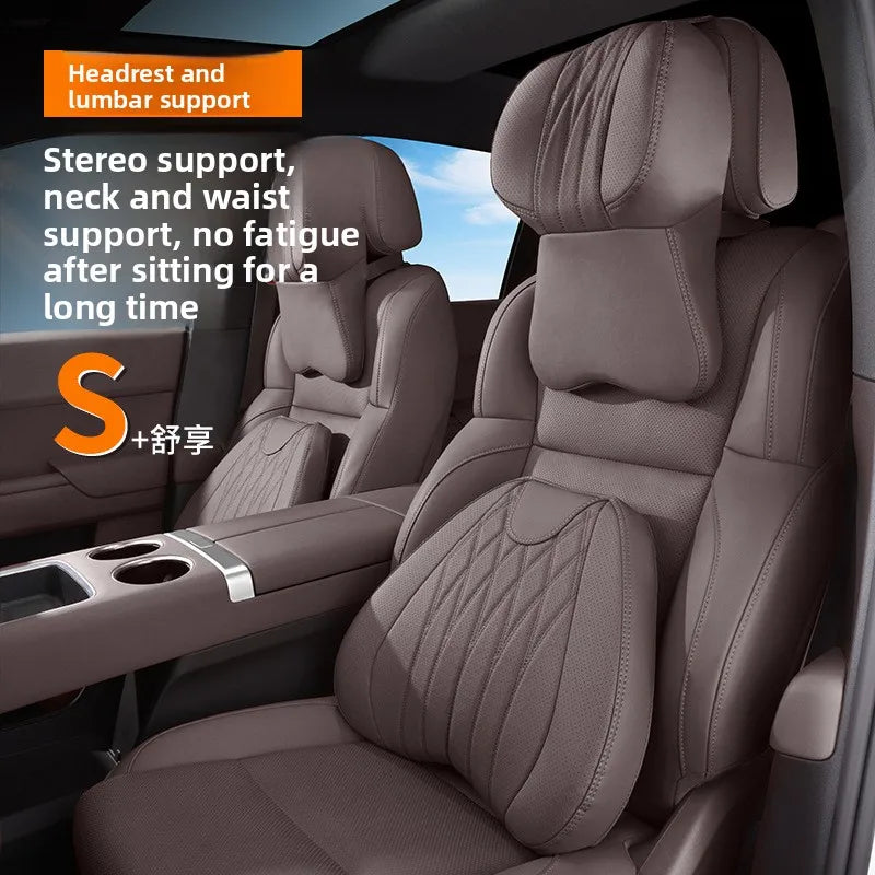 Luxury Leather Car Neck Pillow & Lumbar Support Cushion Car Seat Cushion QXL