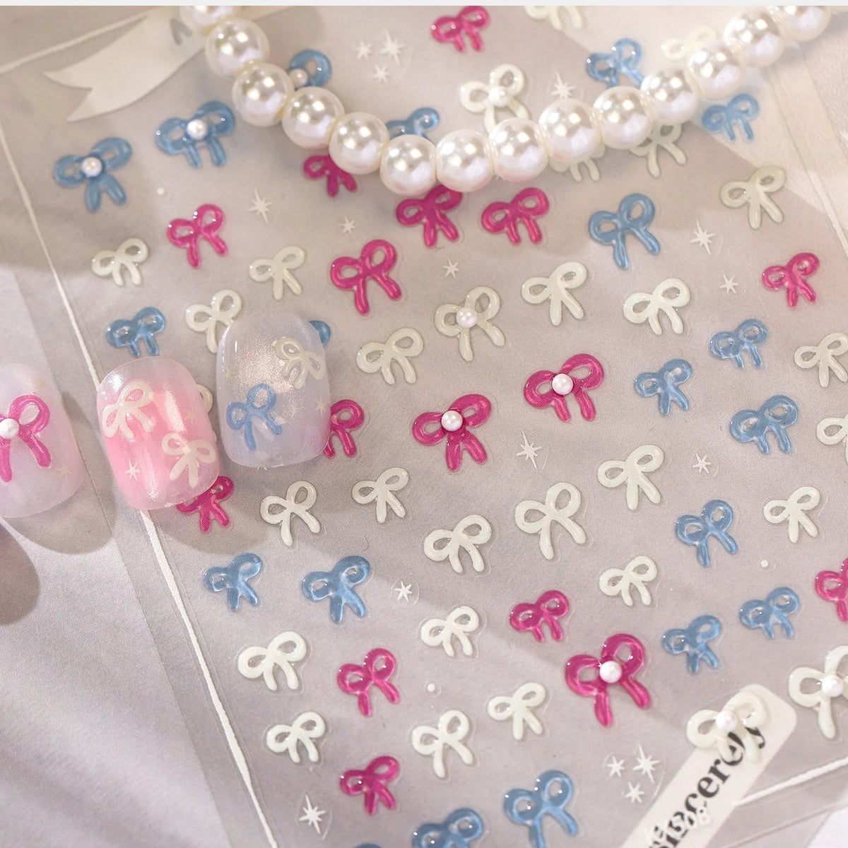French Pearl Bow 5D Nail Art Stickers | Ballet Glitter Decals Nail Art Stickers QXL