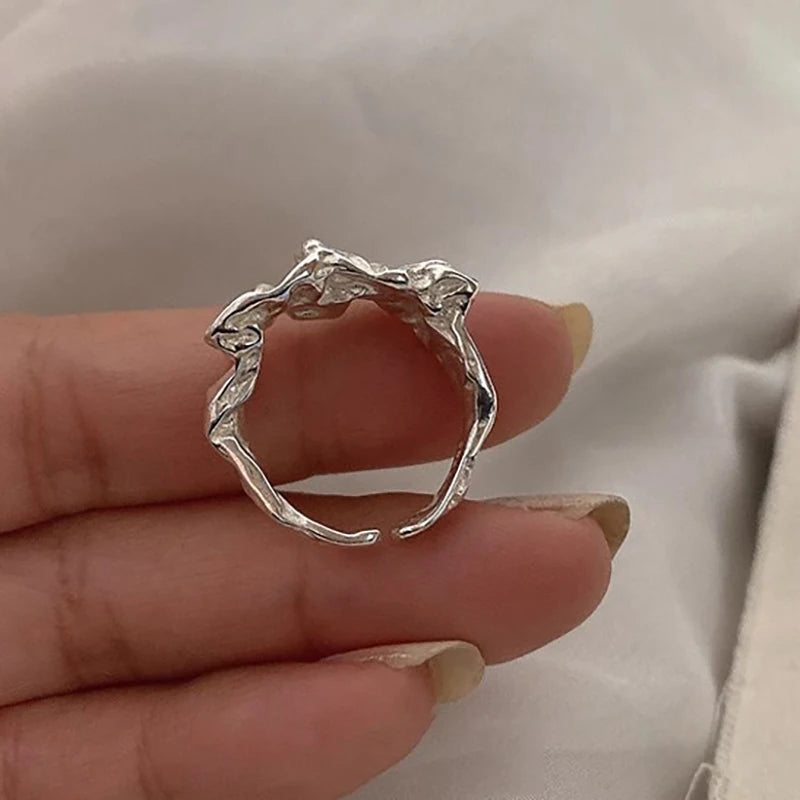 Silver Geometric Irregular Ring | Adjustable Open Band Unisex Fashion Ring QXL