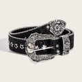 Women's Rhinestone Belt | Gothic Y2K Western Cowboy PU Leather Rhinestone Fashion Belt QXL Black