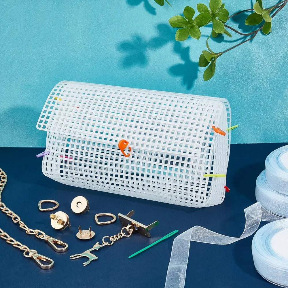 DIY Crochet Bag Kit – Mesh Canvas, Ribbon & Knitting Needles DIY Bag Craft Kit QXL