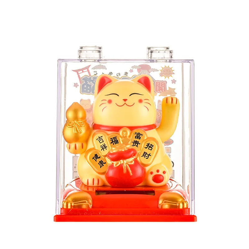 Solar Waving Lucky Cat | Maneki Neko Desk & Car Ornament Solar Figurine Ornament QXL