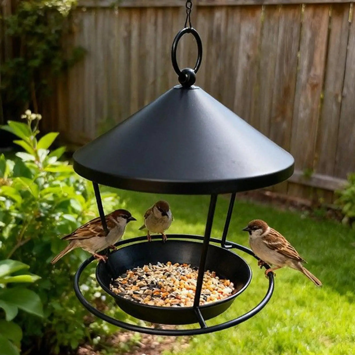 Outdoor Hanging Metal Bird Feeder | Weatherproof Garden Tray Hanging Bird Feeder QXL
