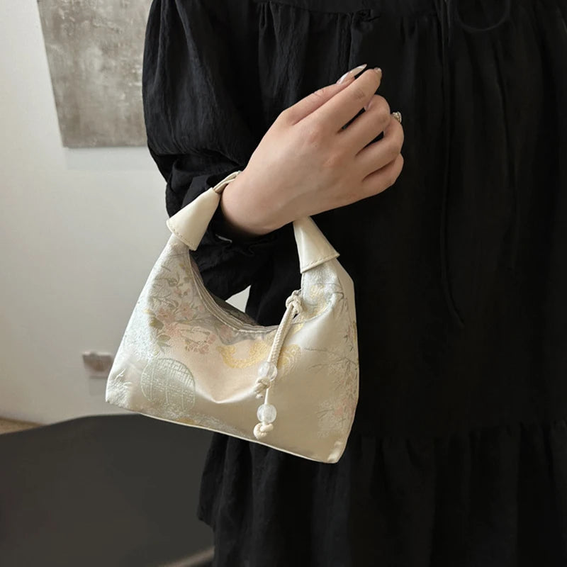 Chinese Embroidery Canvas Tote Bag | Shoulder & Crossbody Embroidery Handbag QXL