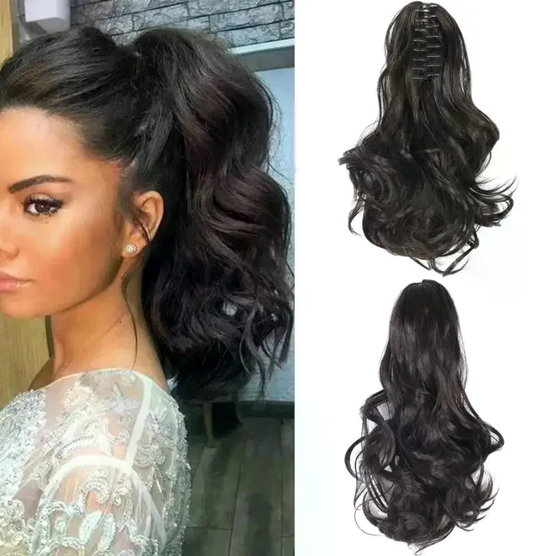 Claw Clip Ponytail Extension – 15" Curly Wavy Synthetic Hair Clip-In Hair Extension QXL