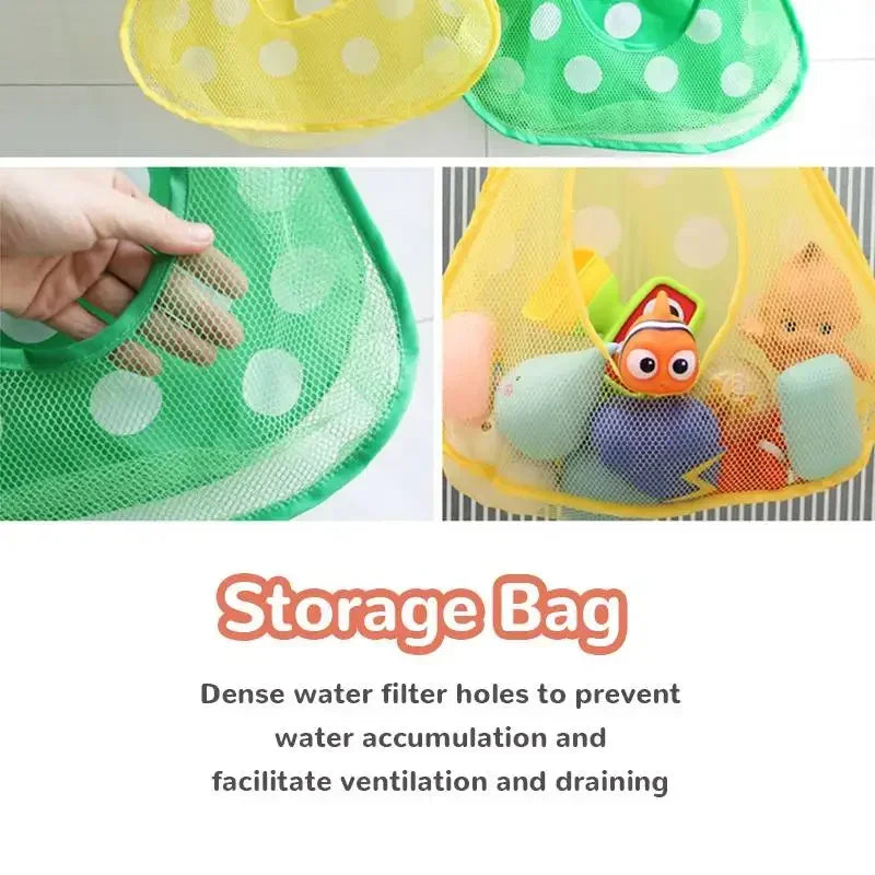 Kids Bath Toy Storage Bag | Cartoon Suction Cup Mesh Organizer Bath Toy Organizer QXL