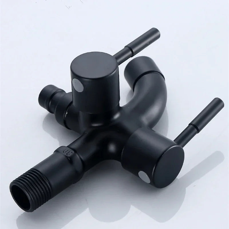 Black Dual-Outlet 304 Stainless Steel Wall Faucet G1/2" Wall Mount Faucet QXL