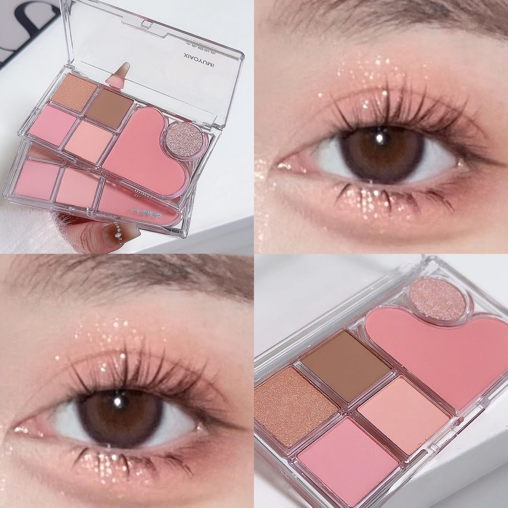 6-Color Pink Matte & Shimmer Eyeshadow Palette | Waterproof Eyeshadow Palette QXL xiaoyumi163-02