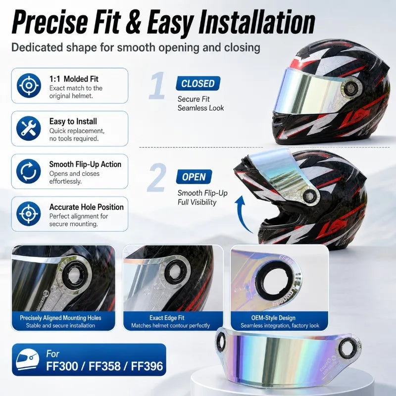 Motorcycle Helmet Visor Lens for FF300 FF358 FF396 | PC Shield Helmet Visor Lens QXL