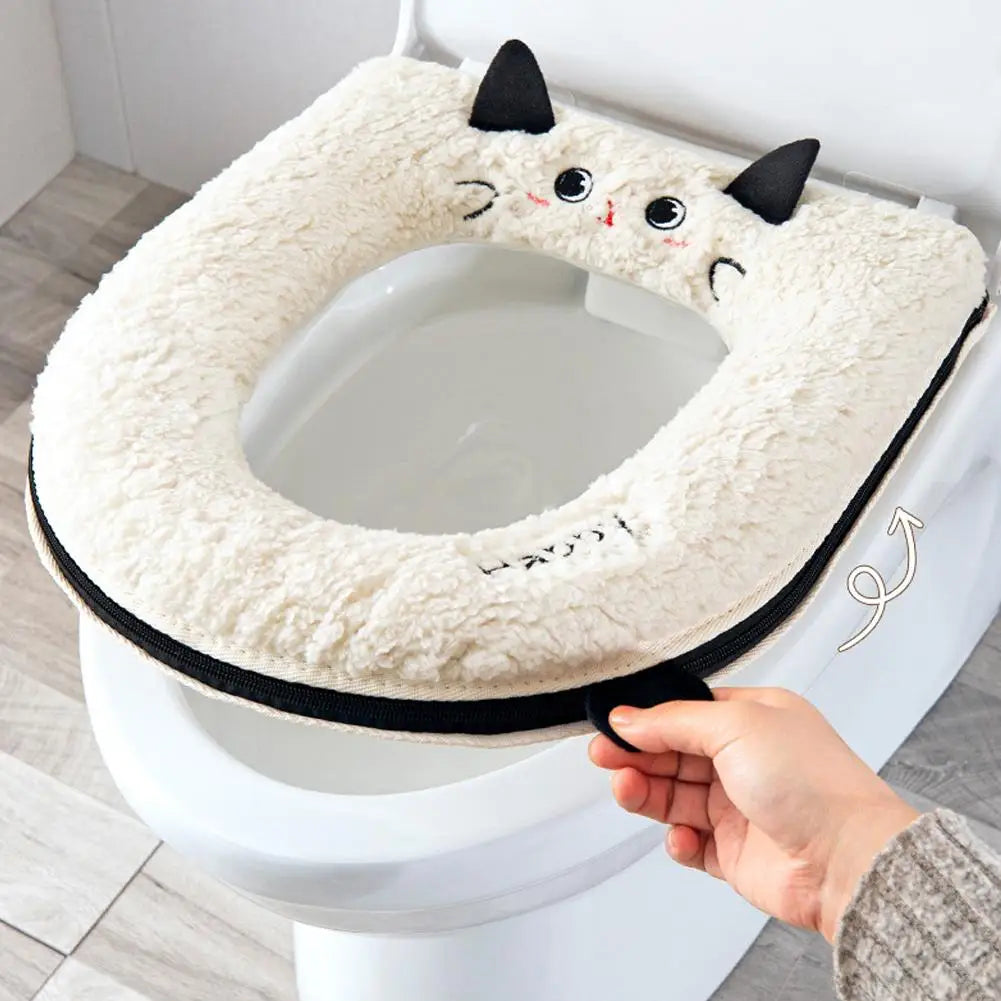 Velvet Toilet Seat Cover Pad | Soft Warm Waterproof Universal Fit Toilet Seat Cover QXL