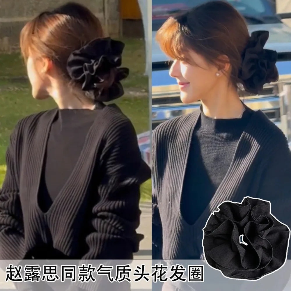 Extra Large Black Hair Donut Scrunchie | Soft Ponytail Holder Hair Scrunchie QXL